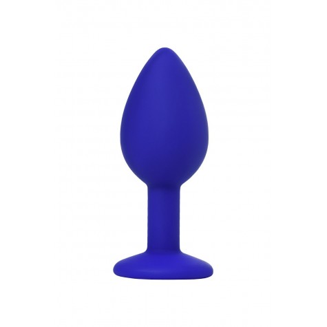 Синяя силиконовая анальная пробка Brilliant с прозрачным кристалллом - 7 см.